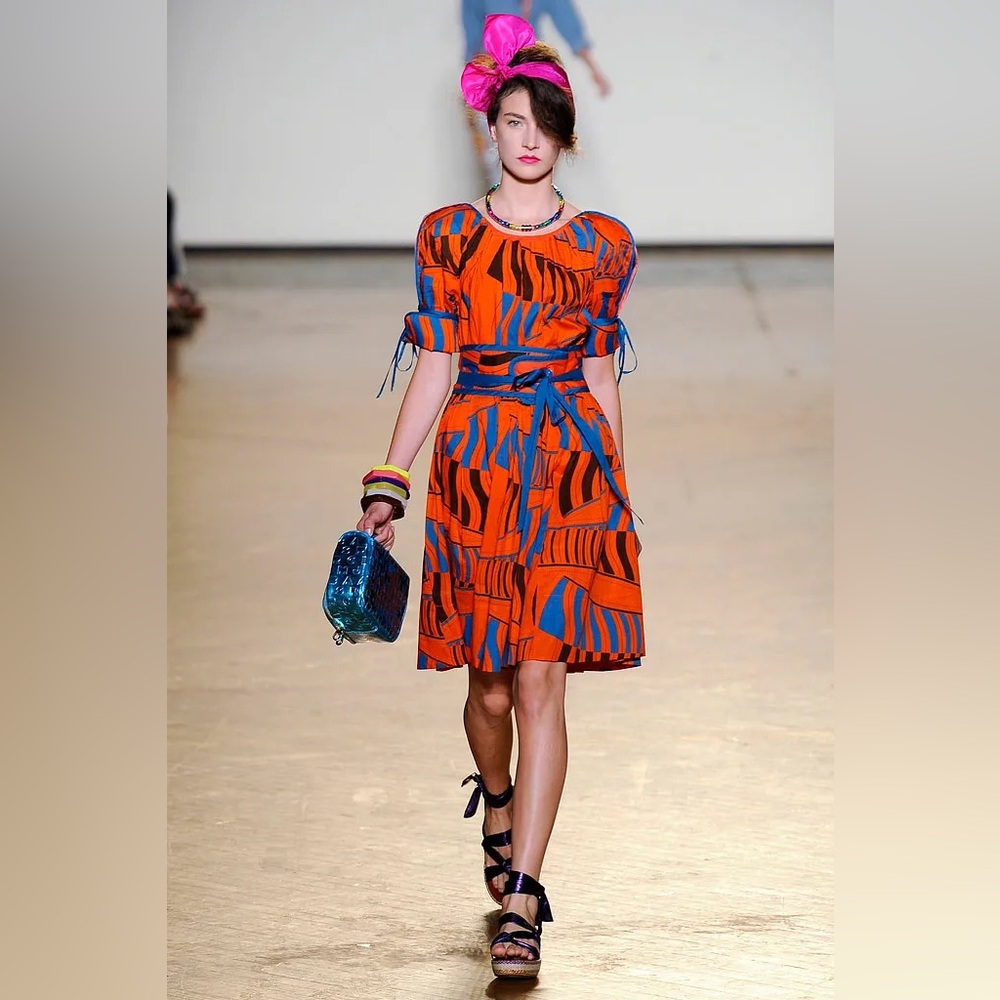 Marc By Marc Jacobs Orange and Blue Puff Sleeve Sundress